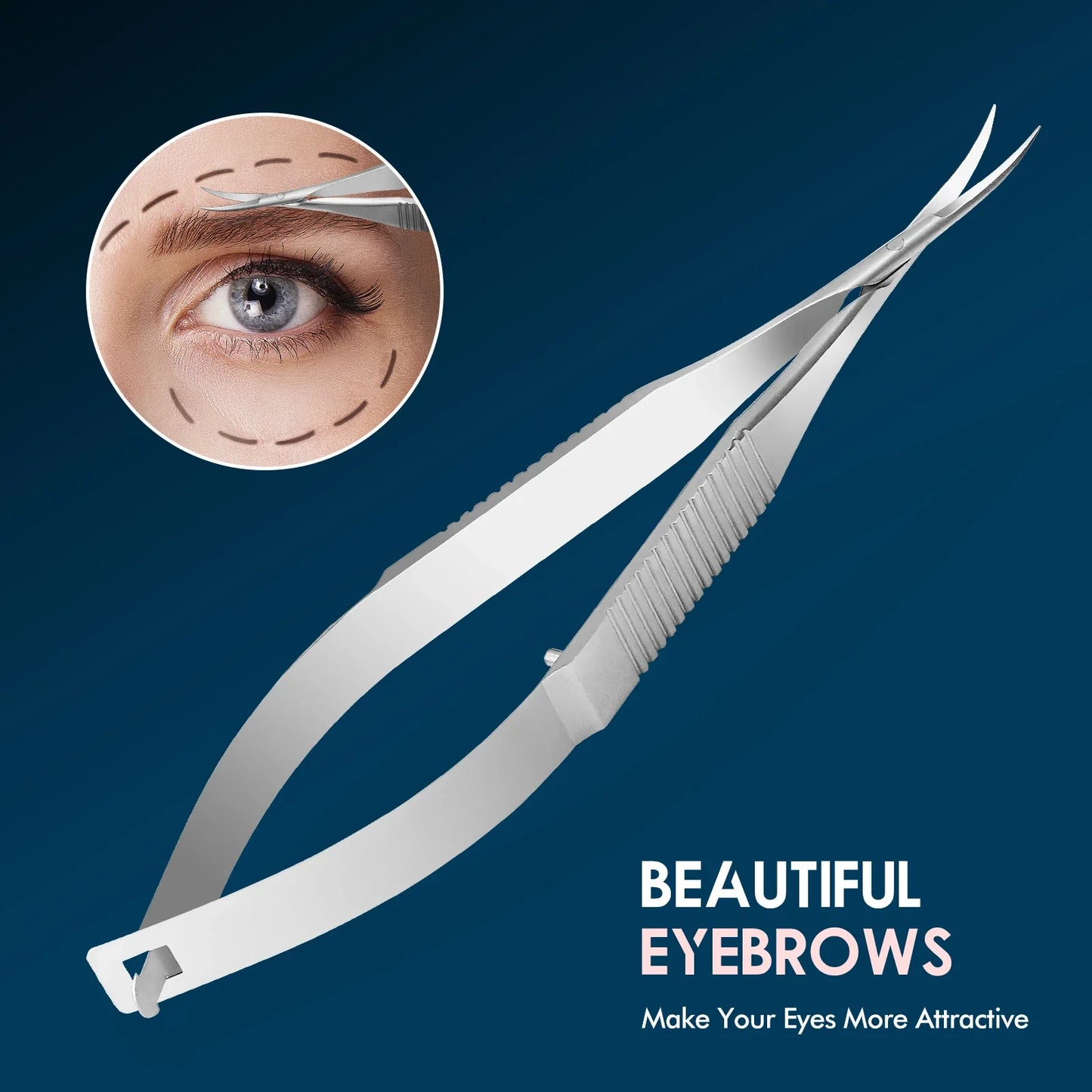 Straight Cuticle Scissor Spring Action Scissor Thread Stainless Steel Cutting Scissor Eyebrow Trimming Microscissor 12cm