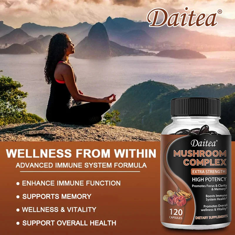 Strength Brazil Mushroom Capsules -Lions Mane Cordyceps Reishi - Brain Supplement for Memory and Focus Relief Stress Better Mood