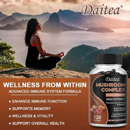 Strength Brazil Mushroom Capsules -Lions Mane Cordyceps Reishi - Brain Supplement for Memory and Focus Relief Stress Better Mood