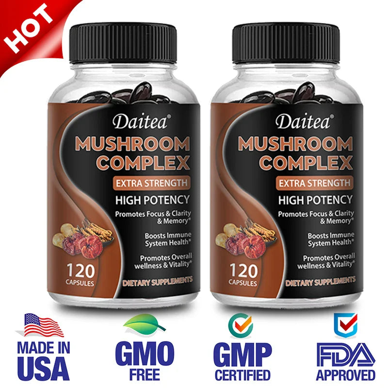 Strength Brazil Mushroom Capsules -Lions Mane Cordyceps Reishi - Brain Supplement for Memory and Focus Relief Stress Better Mood