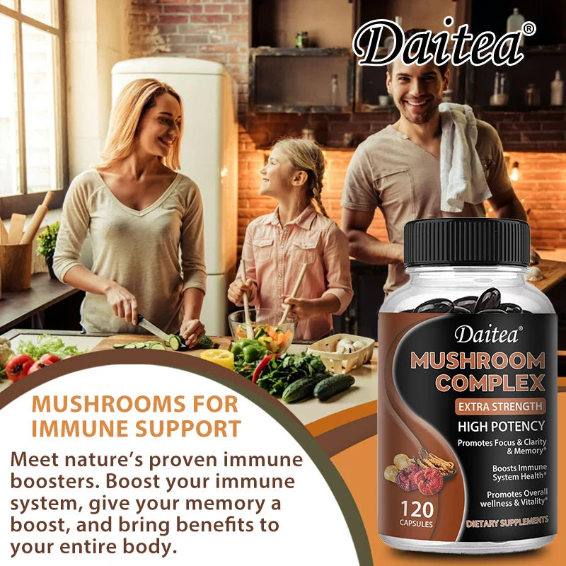 Strength Brazil Mushroom Capsules -Lions Mane Cordyceps Reishi - Brain Supplement for Memory and Focus Relief Stress Better Mood