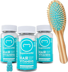 SugarbearPro Hair Vitamin Extra Strength 6000mcg Biotin, Longer-Looking Hair Gummy for Women & Men, B12, MSM, Inositol, Omega3, Elderberry, USA Patent, Kosher Halal Vegan 3 Month Supply + Hairbrush in Pakistan