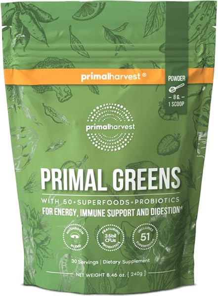 Super Greens Powder, 30 servings w/+50 Greens Superfood Chlorella, Probiotics, Green Tea, Wheatgrass, Kale, Turmeric, Green Superfood Powder for Energy - Primal Greens Green Powder in Pakistan in Pakistan