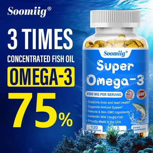 Super Omega 3 Fish Oil Capsules Support Brain & Cardiovascular & Skin Health, Antioxidant & Improve Memory?Nervous System Health