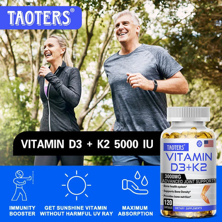 TAOTERS Vitamin D3+K2 Supplement to Support Joint, Bone and Immune Health Non-GMO formula easy-to-swallow vitamin D & K complex