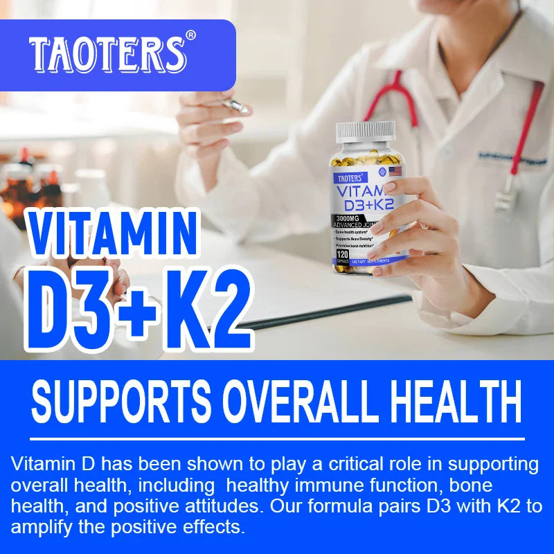 TAOTERS Vitamin D3+K2 Supplement to Support Joint, Bone and Immune Health Non-GMO formula easy-to-swallow vitamin D & K complex