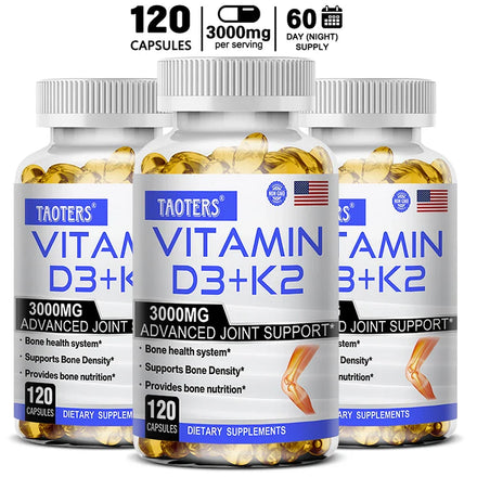 TAOTERS Vitamin D3+K2 Supplement to Support Joint, Bone and Immune Health Non-GMO formula easy-to-swallow vitamin D & K complex