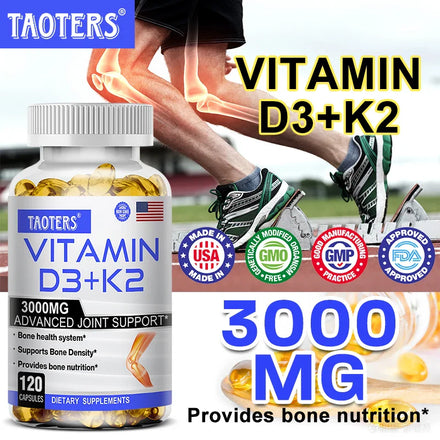 TAOTERS Vitamin D3+K2 Supplement to Support Joint, Bone and Immune Health Non-GMO formula easy-to-swallow vitamin D & K complex