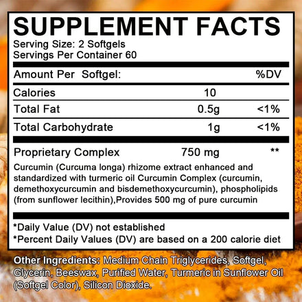 Turmeric Curcumin Capsules, Black Pepper Natural Joint Support - Relieve Joint Pain, Support Brain Health & Heart Health Support