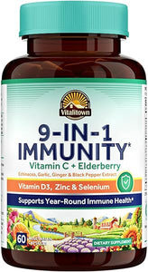 VITALITOWN Immune Support Supplement, with Elderberry, Vitamin C, Zinc, D3 6000IU, Selenium, Ginger, Echinacea, Garlic & Black Pepper, 9-in-1 Immunity, 60 Caps in Pakistan