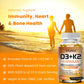 Vegan 2-in-1 Vitamin D3 5000 IU+K2 200mcg MK-7 Capsules Organic Coconut Oil Natural Ingredient Calcium Regulation Immunity