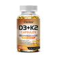 Vegan 2-in-1 Vitamin D3 5000 IU+K2 200mcg MK-7 Capsules Organic Coconut Oil Natural Ingredient Calcium Regulation Immunity