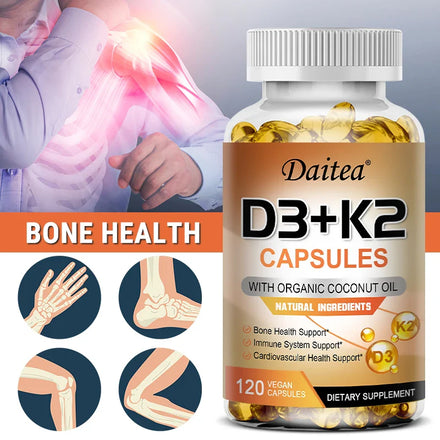 Vegan 2-in-1 Vitamin D3 5000 IU+K2 200mcg MK-7 Capsules Organic Coconut Oil Natural Ingredient Calcium Regulation Immunity