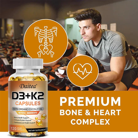 Vegan 2-in-1 Vitamin D3 5000 IU+K2 200mcg MK-7 Capsules Organic Coconut Oil Natural Ingredient Calcium Regulation Immunity