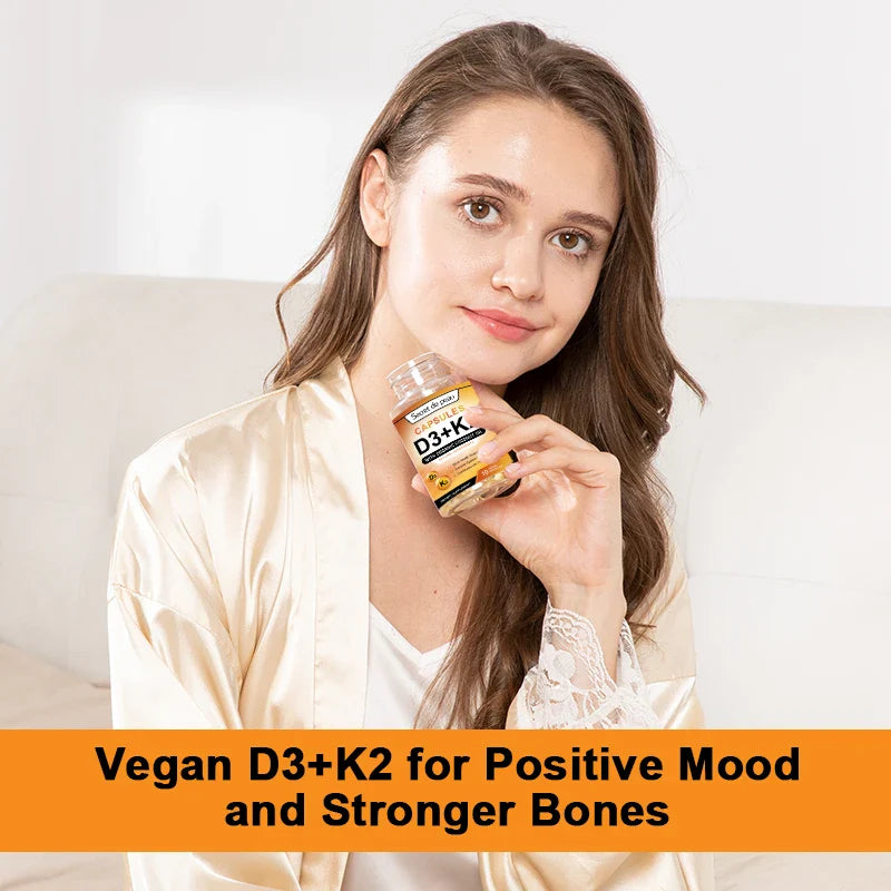 Vegetarian Vitamin D3K2 Capsules Vitamin D&Vitamin K Supplement Support Immune System,Heart Health Strong Bones Help Sleep Relax