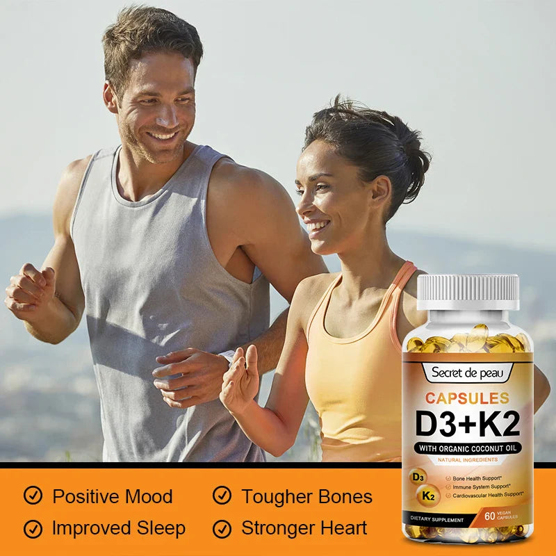 Vegetarian Vitamin D3K2 Capsules Vitamin D&Vitamin K Supplement Support Immune System,Heart Health Strong Bones Help Sleep Relax
