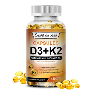 Vegetarian Vitamin D3K2 Capsules Vitamin D&Vitamin K Supplement Support Immune System,Heart Health Strong Bones Help Sleep Relax