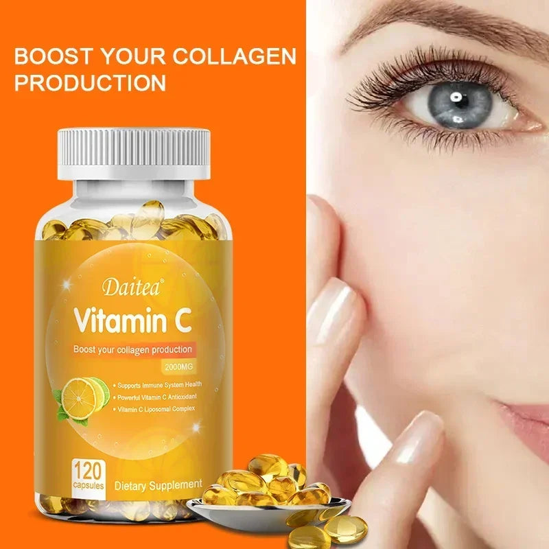 Vitamin C 2000 Mg Capsules, Nutritional Supplements - Immunity, Collagen Boosters and Antioxidants, Skin Health, Vitamin C