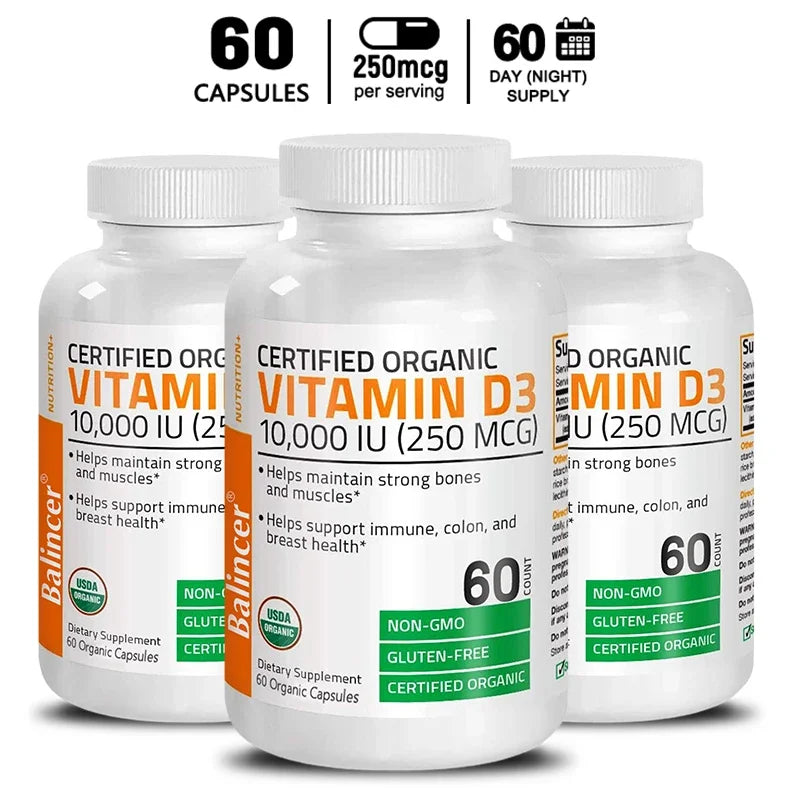 Vitamin D3 10000 IU for Immune Support Healthy Muscle Function and Bone Health High Potency Organic Non-GMO Vitamin D Supplement