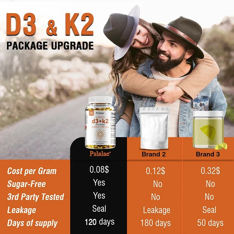 Vitamin D3 10000 IU with K2 200 Mcg, 120 Soft-Gels | 2 in 1 Immune Support, Healthy Muscle Function and Bone Health