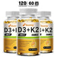 Vitamin D3 5000IU and 200 Mcg Vitamin K2 (MK-7) Capsules for Calcium Absorption, Bone Regeneration, Immune Support, Easy To Melt