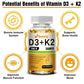 Vitamin D3 5000IU and 200 Mcg Vitamin K2 (MK-7) Capsules for Calcium Absorption, Bone Regeneration, Immune Support, Easy To Melt