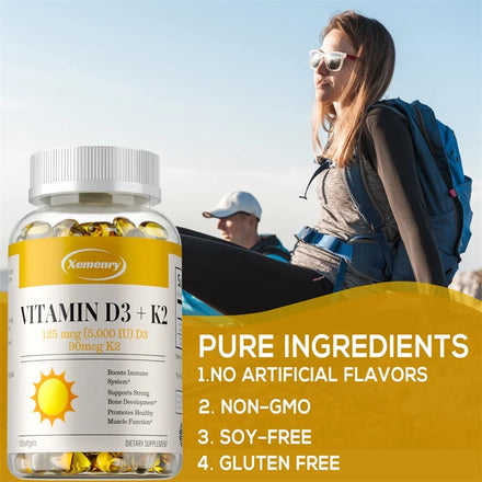 Vitamin D3 + K2 - Supports Brain, Joint, Bone and Heart Health, Promotes Metabolism
