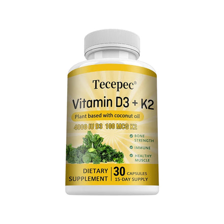 Vitamin D3 K2 capsules contain 4000 IU, calcium supplements help bone and muscle health, immune system support
