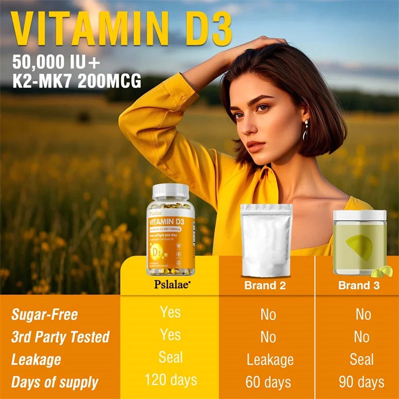Vitamin D3 Supplement 1250mg with K2 200mcg - Immune System and Bone Health, Mood & Energy Support, Weight Management