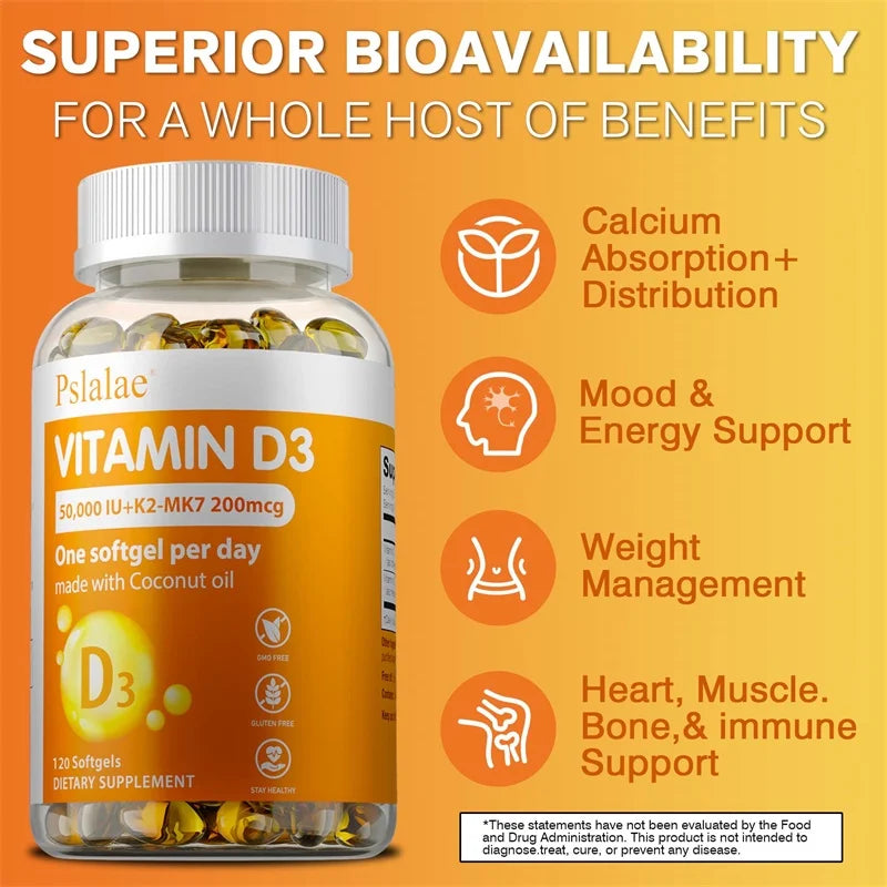 Vitamin D3 Supplement 1250mg with K2 200mcg - Immune System and Bone Health, Mood & Energy Support, Weight Management