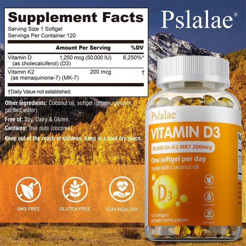 Vitamin D3 Supplement 1250mg with K2 200mcg - Immune System and Bone Health, Mood & Energy Support, Weight Management