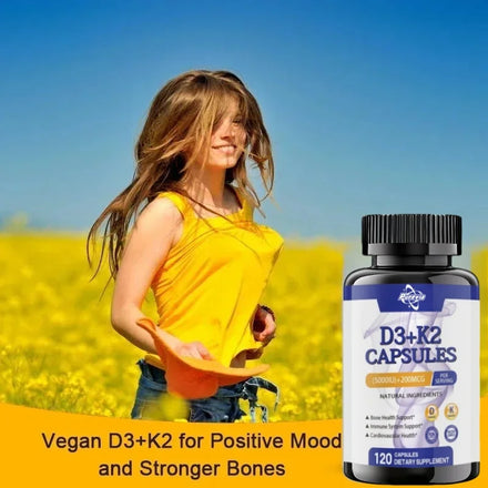 Vitamin D3+k2 5000 Iu 200 Mcg Vitamins Capsules || Non-gmo, Vegan, Nutural, Gluten-free || Supplement