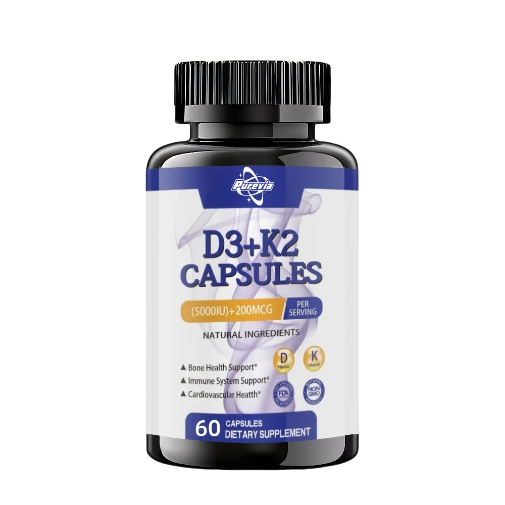 Vitamin D3+k2 5000 Iu 200 Mcg Vitamins Capsules || Non-gmo, Vegan, Nutural, Gluten-free || Supplement