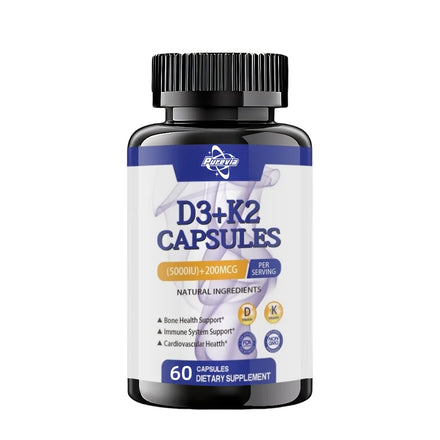 Vitamin D3+k2 5000 Iu 200 Mcg Vitamins Capsules || Non-gmo, Vegan, Nutural, Gluten-free || Supplement