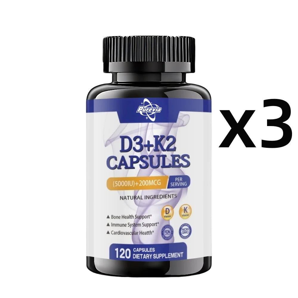 Vitamin D3+k2 5000 Iu 200 Mcg Vitamins Capsules || Non-gmo, Vegan, Nutural, Gluten-free || Supplement