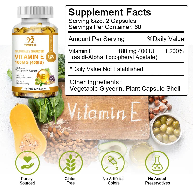 Vitamin E Capsules 180 Mg, Immune Function Support, Supports Skin - Non-GMO Dietary Supplement