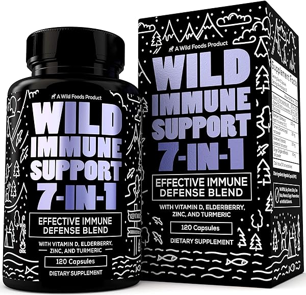 Wild Immune Support Supplement - 7-in-1 Immunity Boosting Daily Vitamins with Elderberry, Vitamin C, Vitamin D3, Zinc, Turmeric, Goldenseal & Ginger - All-Natural Immune System Defense Booster - 120ct in Pakistan in Pakistan