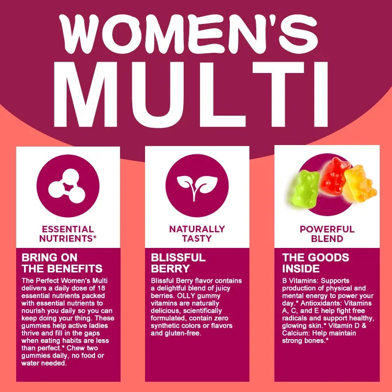 Women's Multi Vitamin Complex Gummies - Multivitamin and Multimineral - for Skin Hair Health Energy Immune Support