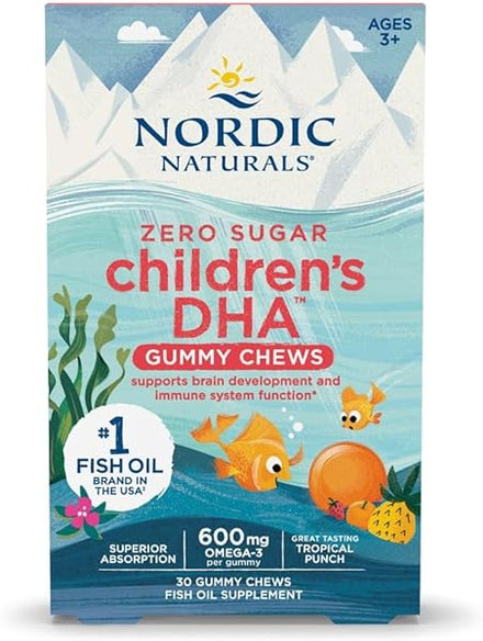 Zero Sugar Children’s DHA Gummy Chews, Tropical Punch - 30 Gummy Chews for Kids - 600 mg Total Omega-3s - Brain Development, Learning, Healthy Immunity - Non-GMO - 30 Servings in Pakistan
