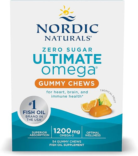 Zero Sugar Ultimate Omega Gummy Chews, Tropical Fruit, 54 Gummies, Supports Heart, Brain, and Immune Health, Non-GMO, Vegetarian, 27 Servings in Pakistan