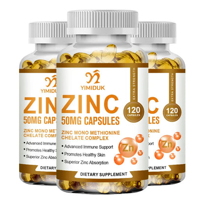 Zinc 50mg Supplement 120 Vegetarian Capsules, Zinc Highly Absorbable Supplements for Immune Support System