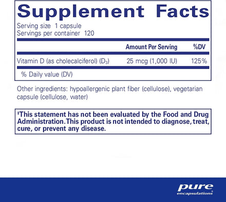 Pure Encapsulations Vitamin D3 Supplement to Support Bone, Joint, Breast in Pakistan