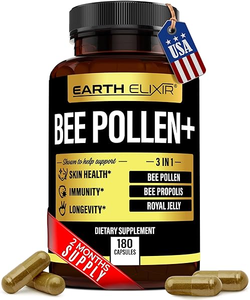 3-in-1 Bee Pollen Organic 1000mg (180 Caps) W/ 1000mg Bee Propolis Capsule & 1000mg Royal Jelly Capsule - 3rd Party Tested - Bee Pollen Supplement - Organic Bee Pollen Capsule -No Fillers in Pakistan in Pakistan