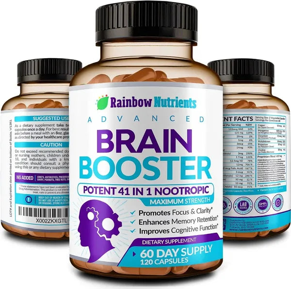41 In 1 Brain Booster Supplement for Focus, Memory, Clarity, Energy, Concentration | Natural Nootropics Brain Support Supplement with DMAE, Bacopa Monnieri & More | For Men & Women | 120 V Capsules in Pakistan