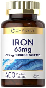 Iron Ferrous Sulfate 65 mg | 400 Tablets | Non-GMO, Gluten Free, Supplement in Pakistan