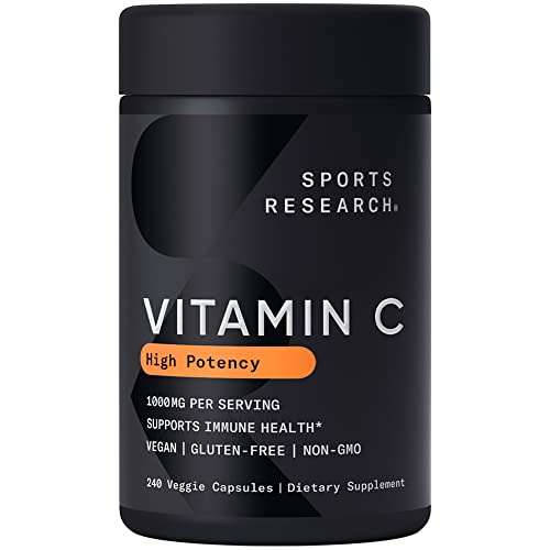 Sports Research High Potency Vitamin C Supplement - Vegan Veggie Capsules for Antioxidant Activity & Immune Support - Non-GMO Verified & Gluten Free - Ascorbic Acid Vitamin C 1000mg, 240 Count in Pakistan