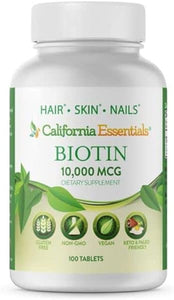 Biotin 10000mcg | Vitamin B7 Promotes Healthy Skin, Hair & Nail Growth | High Potency Dietary Supplement for Men & Women | Non-GMO, Vegan, Gluten & Dairy Free (100 Tablets) in Pakistan