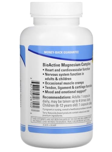 Terry Naturally BioActive Magnesium Complex - 120 Capsules - with Vitamin B6 & Zinc - Non-GMO, Vegan, Gluten Free, Kosher - 120 Servings