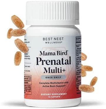 Mama Bird Prenatal Vitamins, No Iodine & Iron, Methylfolate (Folic Acid), Methyl B12, Natural Organic Herbal Blend, Vegan, Once Daily, 30 Ct. Includes Bonus Healthy Pregnancy Secrets, value $59.95