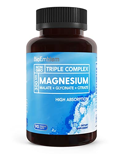 BioEmblem Triple Magnesium Complex | 300mg of Magnesium Glycinate, Malate, & Citrate for Muscles, Nerves, & Energy | High Absorption | Vegan, Non-GMO | 90 Capsules